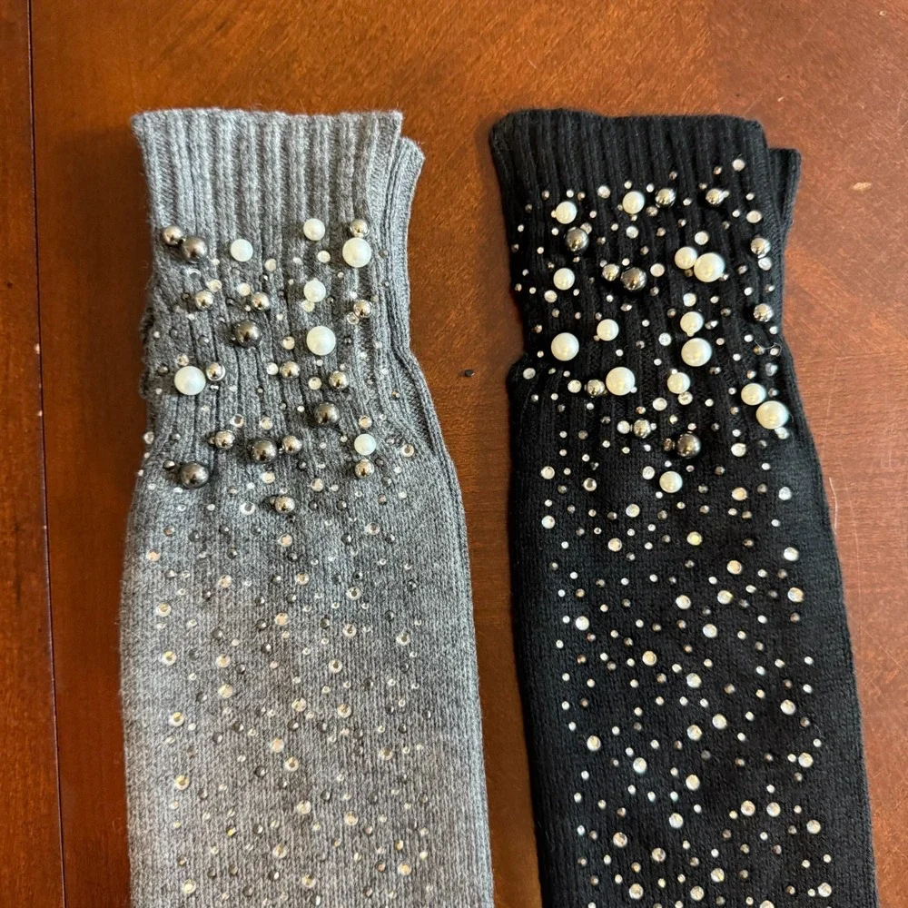 Coco + Carmen Pearl Rhinestone Arm Warmers‎ Fingerless Gloves Knit Y2K Preppy 2